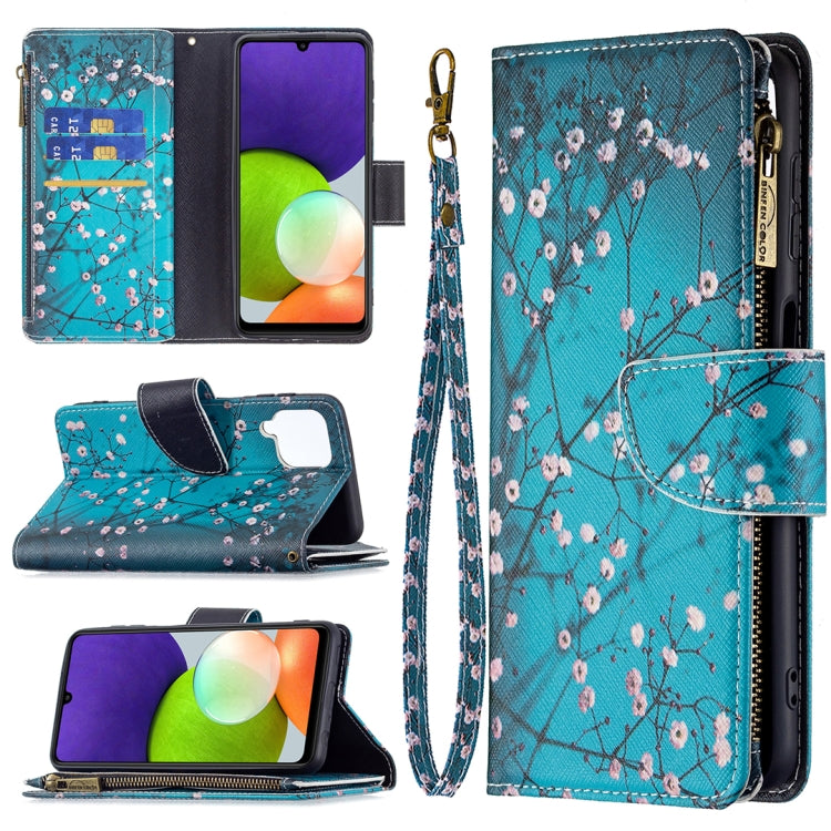 For Samsung Galaxy A22 4G Colored Drawing Pattern Zipper Horizontal Flip Leather Phone Case with Holder & Card Slots & Wallet