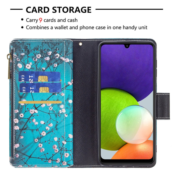 For Samsung Galaxy A22 4G Colored Drawing Pattern Zipper Horizontal Flip Leather Phone Case with Holder & Card Slots & Wallet