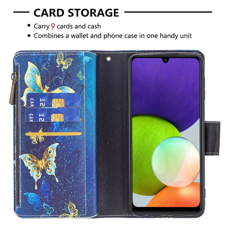 For Samsung Galaxy A22 4G Colored Drawing Pattern Zipper Horizontal Flip Leather Phone Case with Holder & Card Slots & Wallet