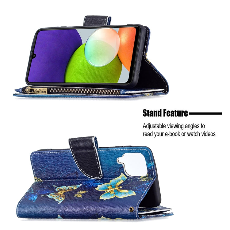 For Samsung Galaxy A22 4G Colored Drawing Pattern Zipper Horizontal Flip Leather Phone Case with Holder & Card Slots & Wallet