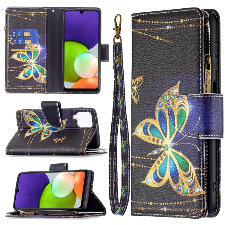For Samsung Galaxy A22 4G Colored Drawing Pattern Zipper Horizontal Flip Leather Phone Case with Holder & Card Slots & Wallet