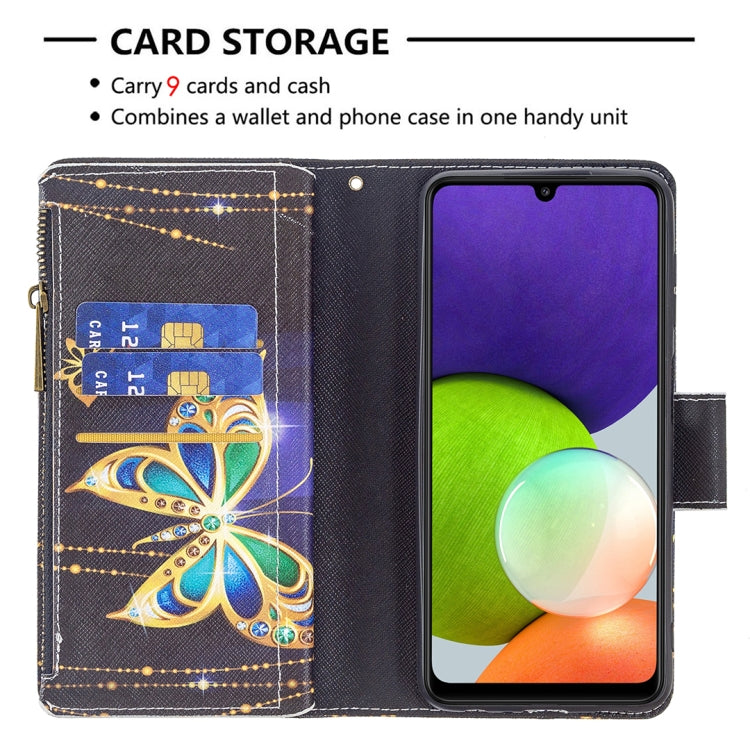 For Samsung Galaxy A22 4G Colored Drawing Pattern Zipper Horizontal Flip Leather Phone Case with Holder & Card Slots & Wallet