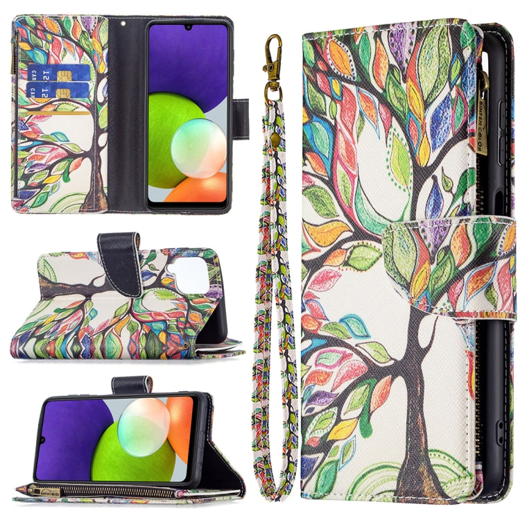 For Samsung Galaxy A22 4G Colored Drawing Pattern Zipper Horizontal Flip Leather Phone Case with Holder & Card Slots & Wallet