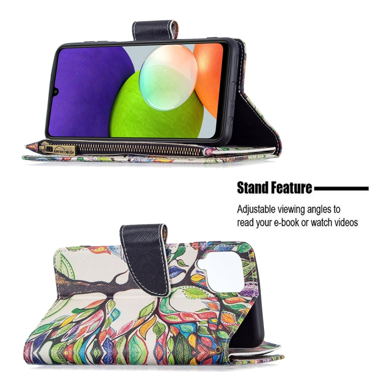 For Samsung Galaxy A22 4G Colored Drawing Pattern Zipper Horizontal Flip Leather Phone Case with Holder & Card Slots & Wallet