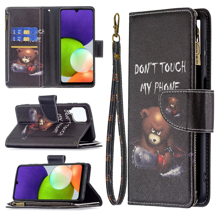 For Samsung Galaxy A22 4G Colored Drawing Pattern Zipper Horizontal Flip Leather Phone Case with Holder & Card Slots & Wallet
