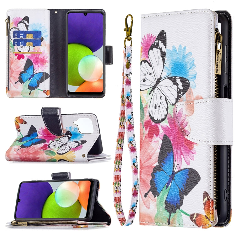 For Samsung Galaxy A22 4G Colored Drawing Pattern Zipper Horizontal Flip Leather Phone Case with Holder & Card Slots & Wallet
