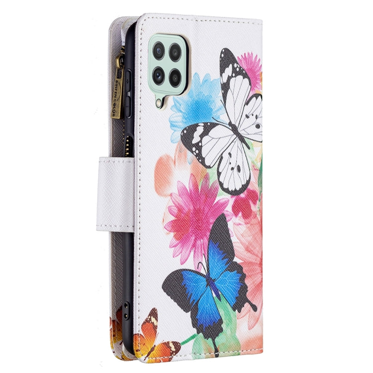 For Samsung Galaxy A22 4G Colored Drawing Pattern Zipper Horizontal Flip Leather Phone Case with Holder & Card Slots & Wallet