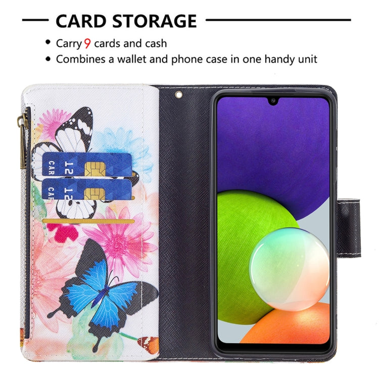 For Samsung Galaxy A22 4G Colored Drawing Pattern Zipper Horizontal Flip Leather Phone Case with Holder & Card Slots & Wallet