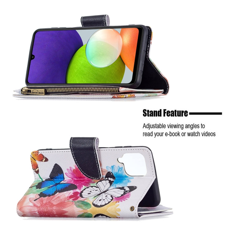 For Samsung Galaxy A22 4G Colored Drawing Pattern Zipper Horizontal Flip Leather Phone Case with Holder & Card Slots & Wallet