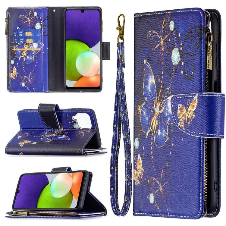 For Samsung Galaxy A22 4G Colored Drawing Pattern Zipper Horizontal Flip Leather Phone Case with Holder & Card Slots & Wallet