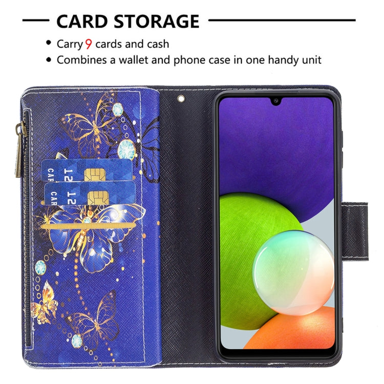 For Samsung Galaxy A22 4G Colored Drawing Pattern Zipper Horizontal Flip Leather Phone Case with Holder & Card Slots & Wallet