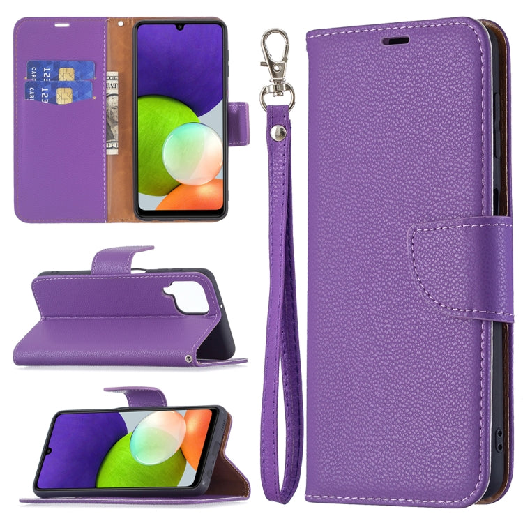 For Samsung Galaxy A22 4G Litchi Texture Pure Color Horizontal Flip Leather Phone Case with Holder & Card Slots & Wallet & Lanyard