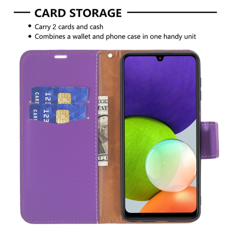 For Samsung Galaxy A22 4G Litchi Texture Pure Color Horizontal Flip Leather Phone Case with Holder & Card Slots & Wallet & Lanyard