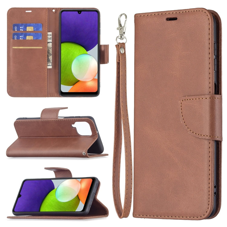 For Samsung Galaxy A22 4G Retro Lambskin Texture Pure Color Horizontal Flip Leather Phone Case with Holder & Card Slots & Wallet & Lanyard