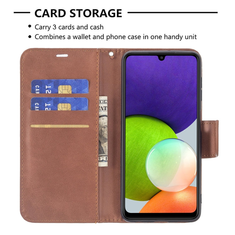 For Samsung Galaxy A22 4G Retro Lambskin Texture Pure Color Horizontal Flip Leather Phone Case with Holder & Card Slots & Wallet & Lanyard