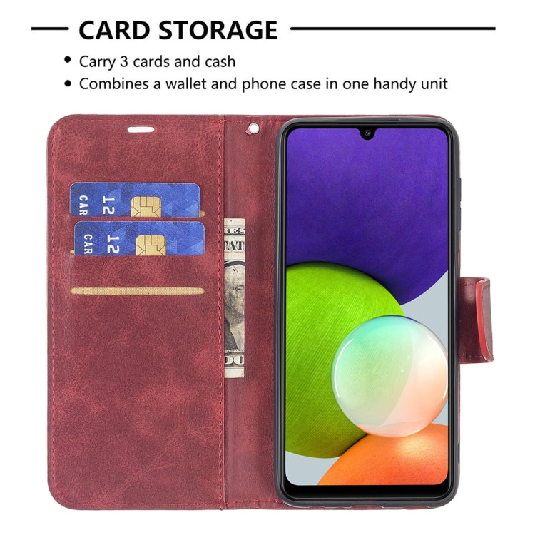 For Samsung Galaxy A22 4G Retro Lambskin Texture Pure Color Horizontal Flip Leather Phone Case with Holder & Card Slots & Wallet & Lanyard
