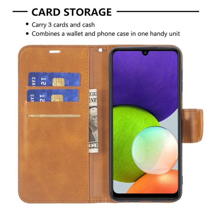 For Samsung Galaxy A22 4G Retro Lambskin Texture Pure Color Horizontal Flip Leather Phone Case with Holder & Card Slots & Wallet & Lanyard