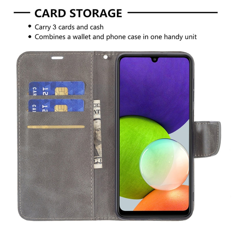 For Samsung Galaxy A22 4G Retro Lambskin Texture Pure Color Horizontal Flip Leather Phone Case with Holder & Card Slots & Wallet & Lanyard