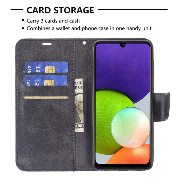 For Samsung Galaxy A22 4G Retro Lambskin Texture Pure Color Horizontal Flip Leather Phone Case with Holder & Card Slots & Wallet & Lanyard