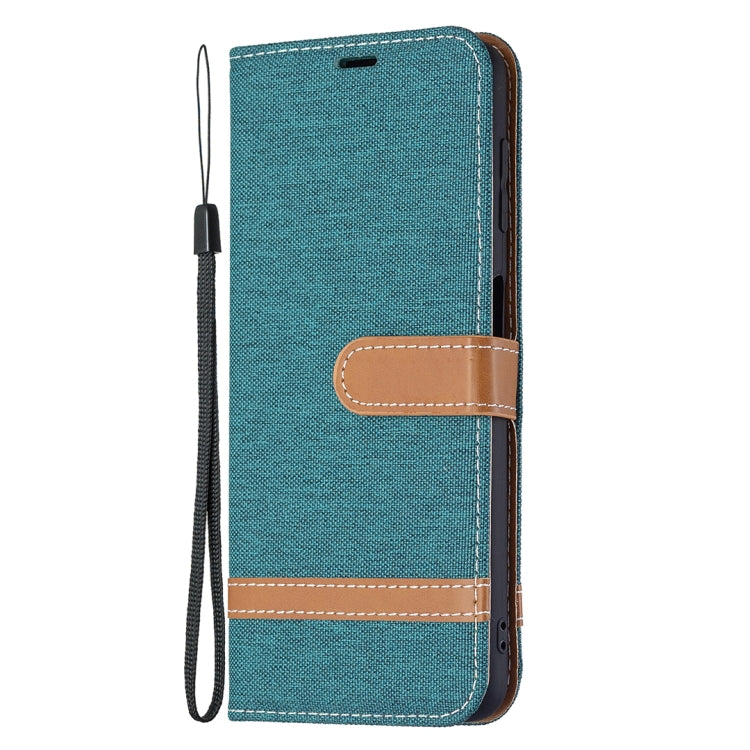 For Samsung Galaxy A22 4G Color Matching Denim Texture Horizontal Flip Leather Phone Case with Holder & Card Slots & Wallet & Lanyard
