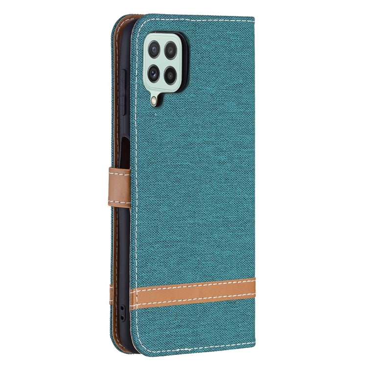 For Samsung Galaxy A22 4G Color Matching Denim Texture Horizontal Flip Leather Phone Case with Holder & Card Slots & Wallet & Lanyard