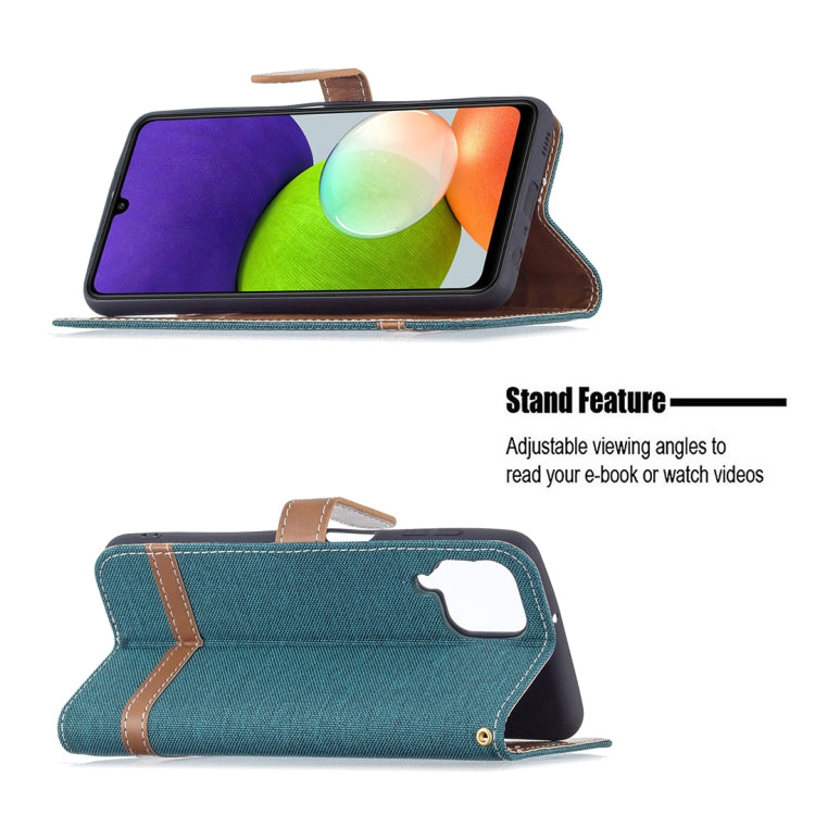For Samsung Galaxy A22 4G Color Matching Denim Texture Horizontal Flip Leather Phone Case with Holder & Card Slots & Wallet & Lanyard