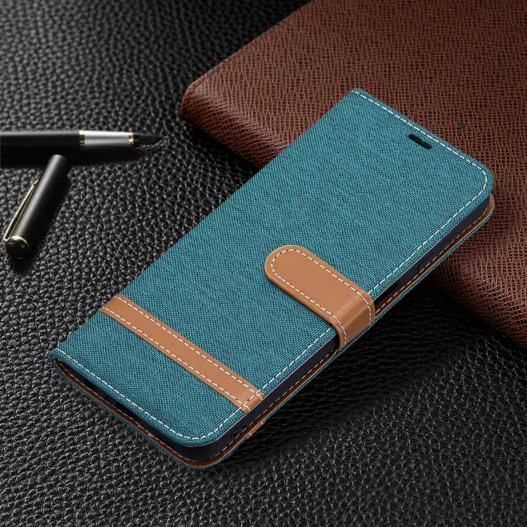 For Samsung Galaxy A22 4G Color Matching Denim Texture Horizontal Flip Leather Phone Case with Holder & Card Slots & Wallet & Lanyard