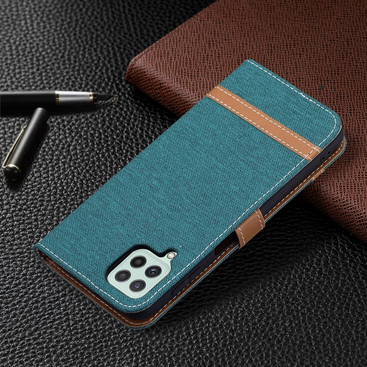 For Samsung Galaxy A22 4G Color Matching Denim Texture Horizontal Flip Leather Phone Case with Holder & Card Slots & Wallet & Lanyard