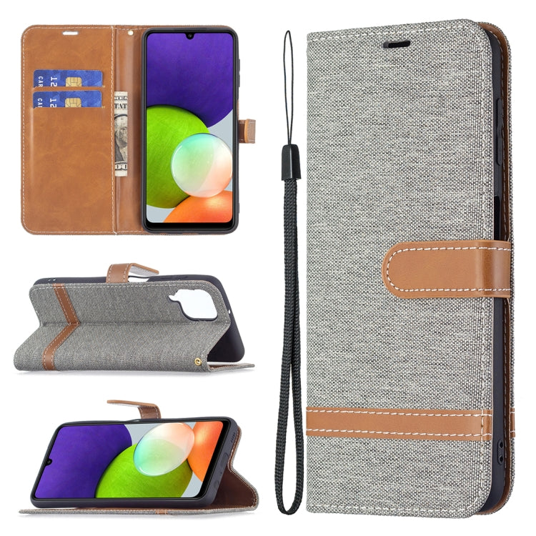 For Samsung Galaxy A22 4G Color Matching Denim Texture Horizontal Flip Leather Phone Case with Holder & Card Slots & Wallet & Lanyard