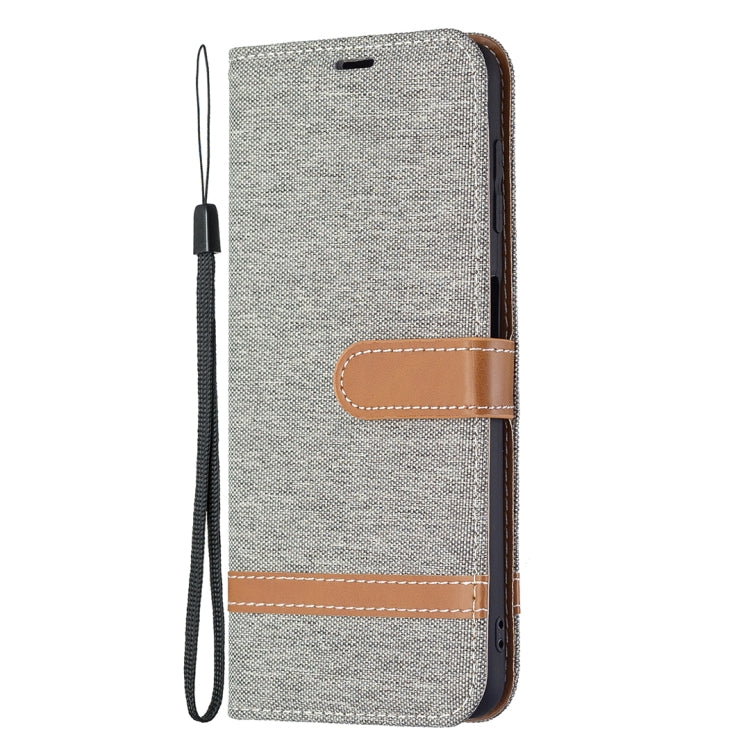 For Samsung Galaxy A22 4G Color Matching Denim Texture Horizontal Flip Leather Phone Case with Holder & Card Slots & Wallet & Lanyard