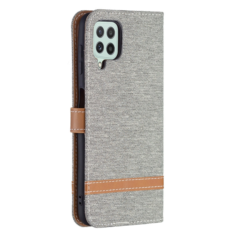 For Samsung Galaxy A22 4G Color Matching Denim Texture Horizontal Flip Leather Phone Case with Holder & Card Slots & Wallet & Lanyard