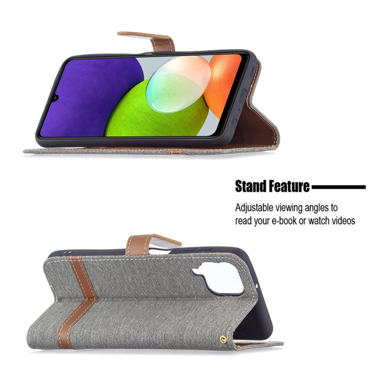 For Samsung Galaxy A22 4G Color Matching Denim Texture Horizontal Flip Leather Phone Case with Holder & Card Slots & Wallet & Lanyard
