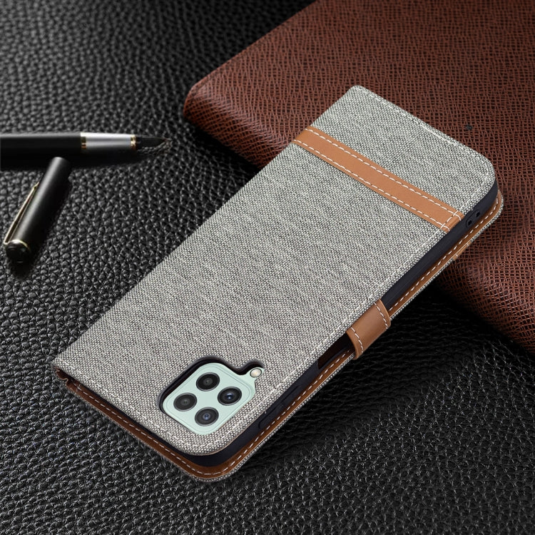 For Samsung Galaxy A22 4G Color Matching Denim Texture Horizontal Flip Leather Phone Case with Holder & Card Slots & Wallet & Lanyard
