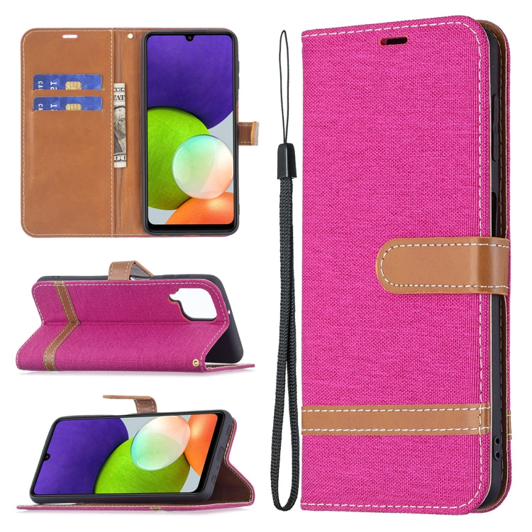 For Samsung Galaxy A22 4G Color Matching Denim Texture Horizontal Flip Leather Phone Case with Holder & Card Slots & Wallet & Lanyard