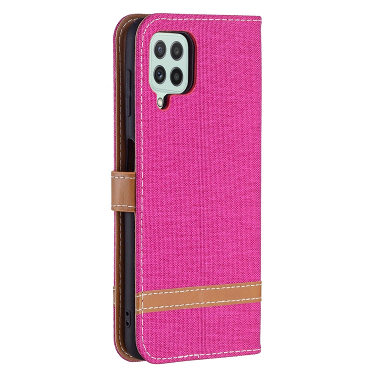 For Samsung Galaxy A22 4G Color Matching Denim Texture Horizontal Flip Leather Phone Case with Holder & Card Slots & Wallet & Lanyard