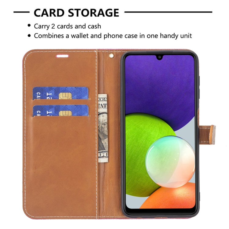 For Samsung Galaxy A22 4G Color Matching Denim Texture Horizontal Flip Leather Phone Case with Holder & Card Slots & Wallet & Lanyard