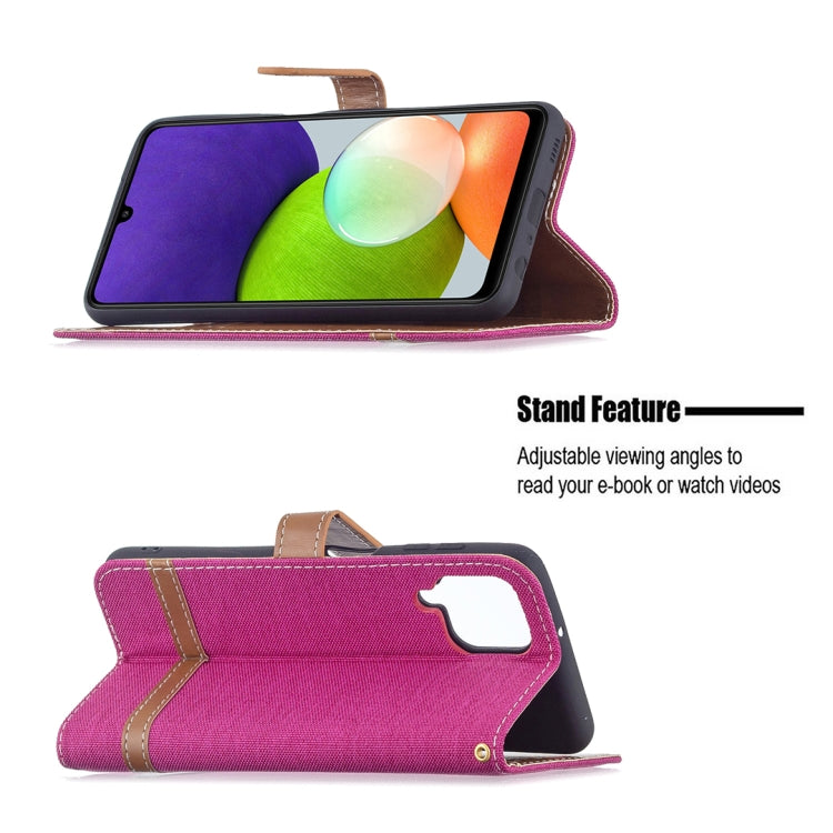 For Samsung Galaxy A22 4G Color Matching Denim Texture Horizontal Flip Leather Phone Case with Holder & Card Slots & Wallet & Lanyard
