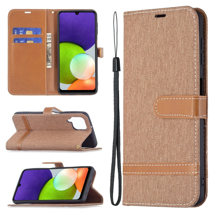 For Samsung Galaxy A22 4G Color Matching Denim Texture Horizontal Flip Leather Phone Case with Holder & Card Slots & Wallet & Lanyard