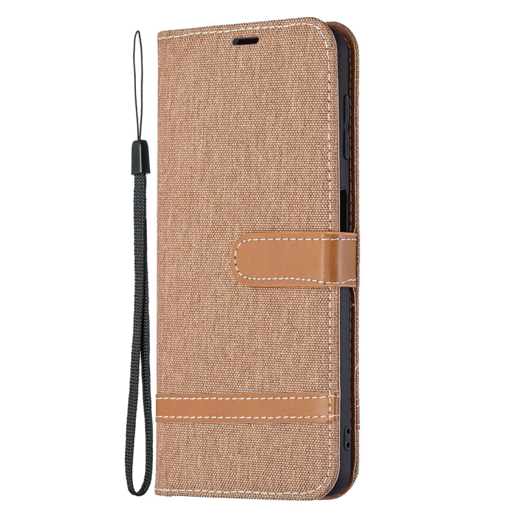 For Samsung Galaxy A22 4G Color Matching Denim Texture Horizontal Flip Leather Phone Case with Holder & Card Slots & Wallet & Lanyard