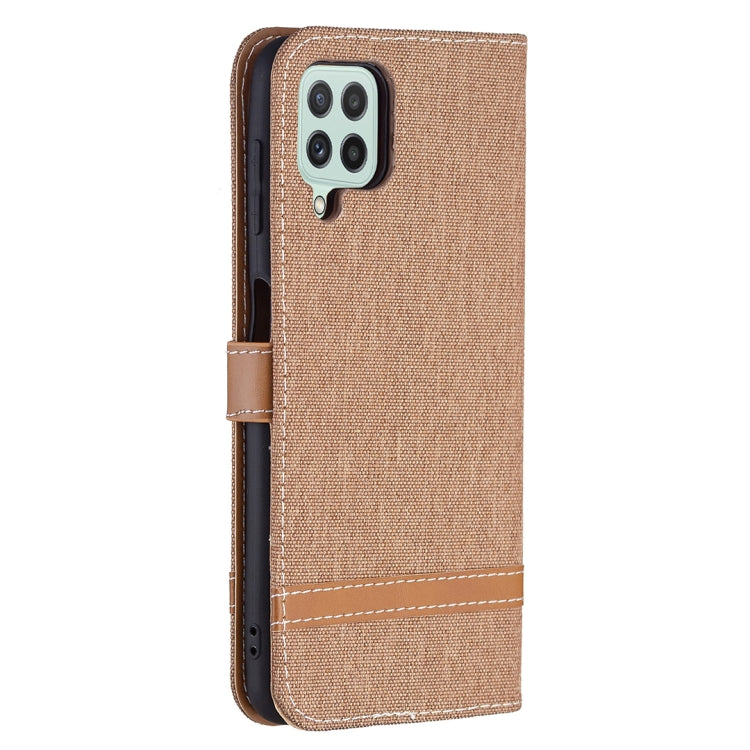 For Samsung Galaxy A22 4G Color Matching Denim Texture Horizontal Flip Leather Phone Case with Holder & Card Slots & Wallet & Lanyard