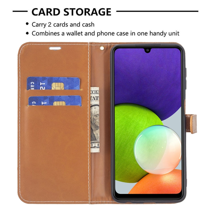 For Samsung Galaxy A22 4G Color Matching Denim Texture Horizontal Flip Leather Phone Case with Holder & Card Slots & Wallet & Lanyard