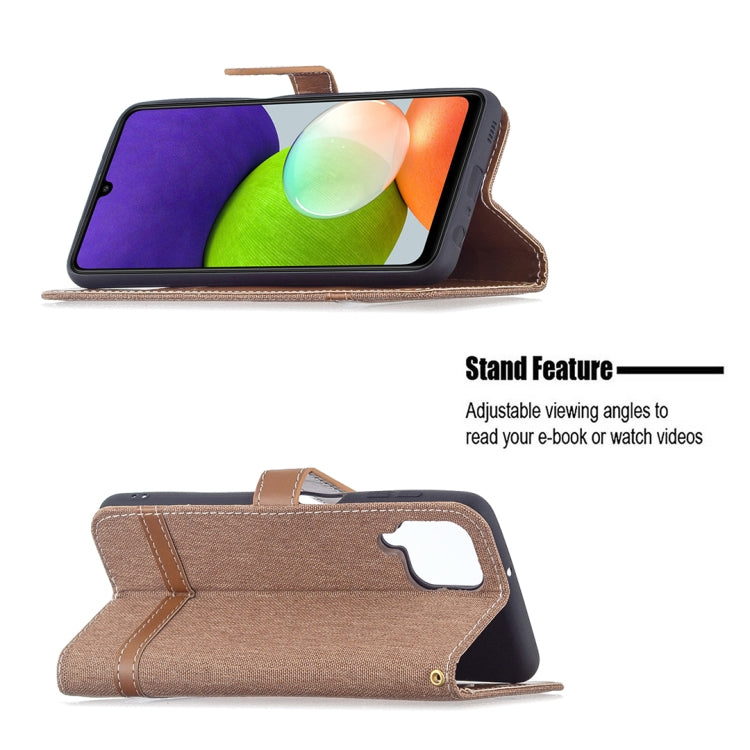 For Samsung Galaxy A22 4G Color Matching Denim Texture Horizontal Flip Leather Phone Case with Holder & Card Slots & Wallet & Lanyard