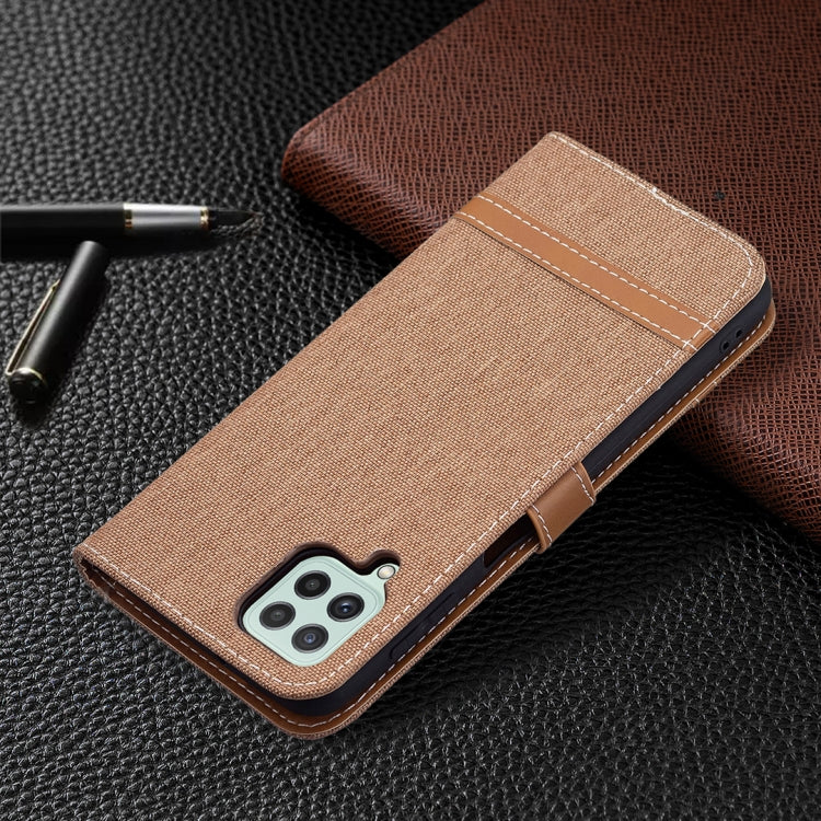 For Samsung Galaxy A22 4G Color Matching Denim Texture Horizontal Flip Leather Phone Case with Holder & Card Slots & Wallet & Lanyard