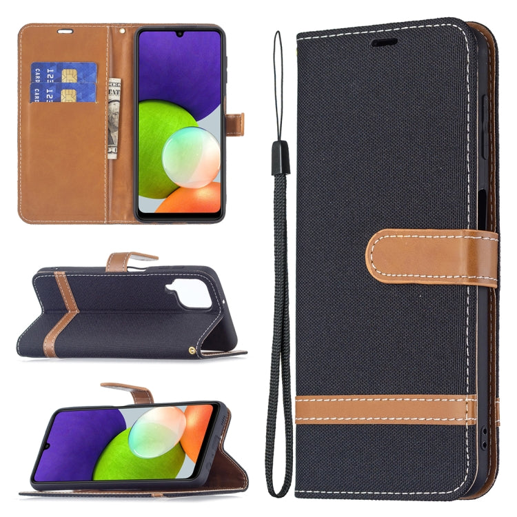 For Samsung Galaxy A22 4G Color Matching Denim Texture Horizontal Flip Leather Phone Case with Holder & Card Slots & Wallet & Lanyard