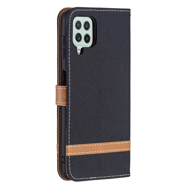 For Samsung Galaxy A22 4G Color Matching Denim Texture Horizontal Flip Leather Phone Case with Holder & Card Slots & Wallet & Lanyard