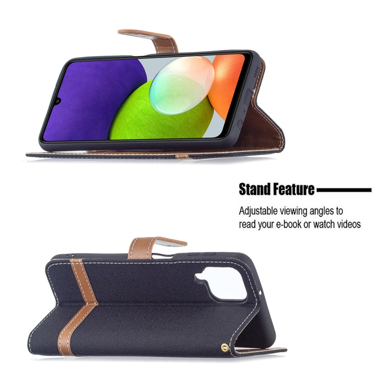 For Samsung Galaxy A22 4G Color Matching Denim Texture Horizontal Flip Leather Phone Case with Holder & Card Slots & Wallet & Lanyard