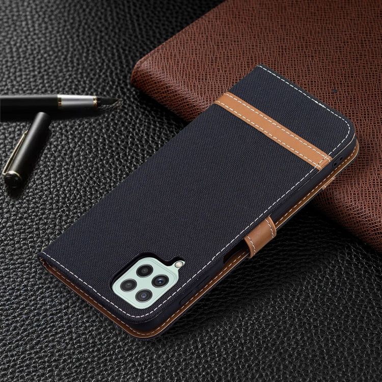 For Samsung Galaxy A22 4G Color Matching Denim Texture Horizontal Flip Leather Phone Case with Holder & Card Slots & Wallet & Lanyard