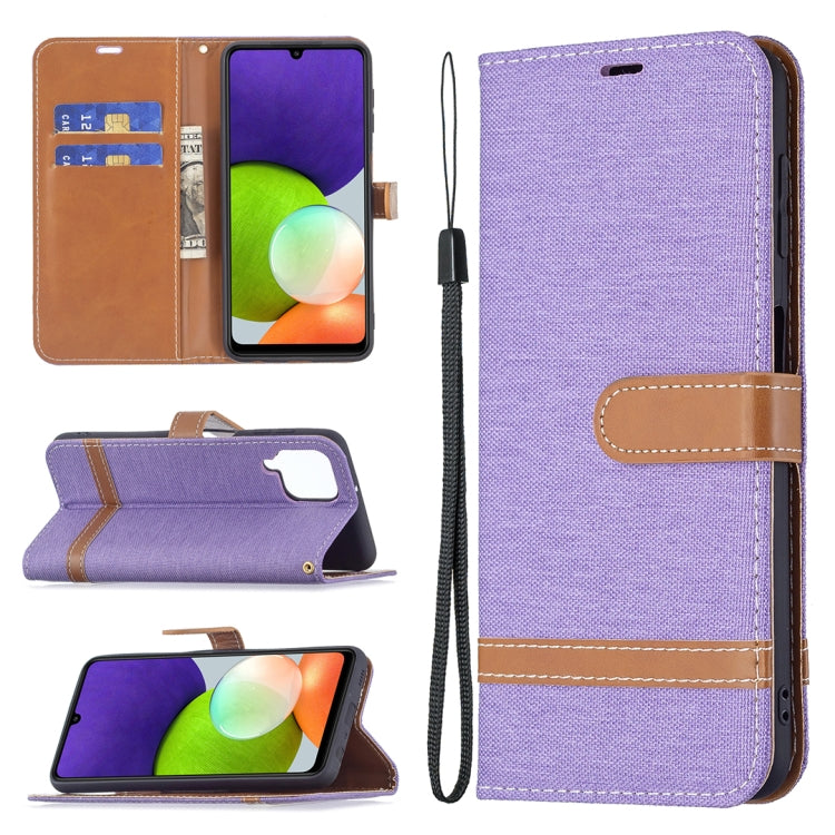 For Samsung Galaxy A22 4G Color Matching Denim Texture Horizontal Flip Leather Phone Case with Holder & Card Slots & Wallet & Lanyard