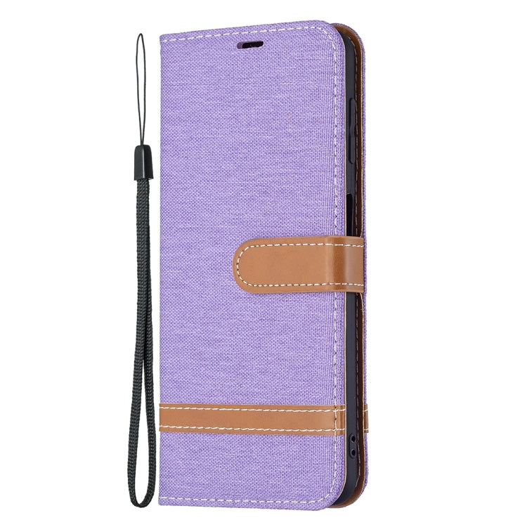 For Samsung Galaxy A22 4G Color Matching Denim Texture Horizontal Flip Leather Phone Case with Holder & Card Slots & Wallet & Lanyard