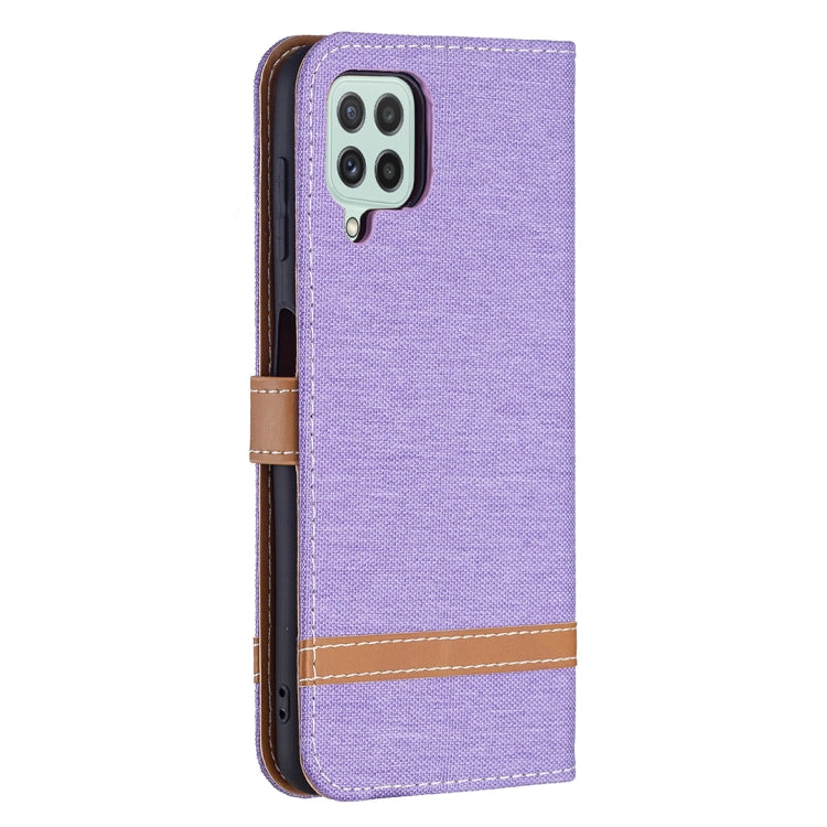 For Samsung Galaxy A22 4G Color Matching Denim Texture Horizontal Flip Leather Phone Case with Holder & Card Slots & Wallet & Lanyard